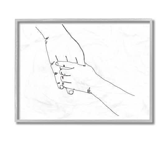 Stupell Industries Family Holding Hands Pose Minimal Linework in Gray Frame Wall Art